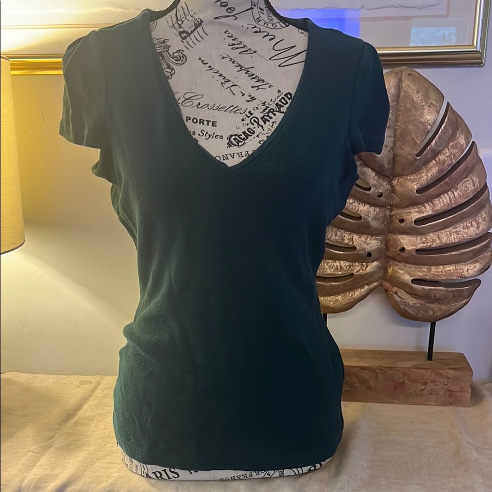 Zara Green Fitted Cap Sleeve T-Shirt